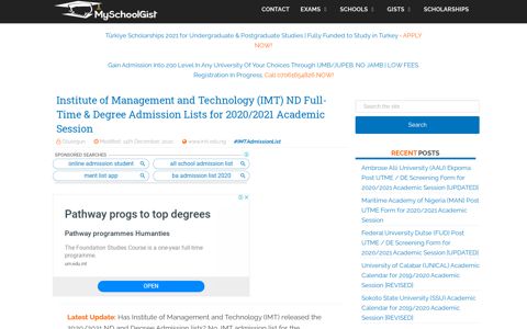IMT Admission List 2020/2021 Session | ND & Degree ...