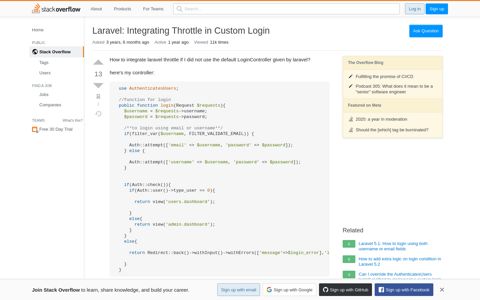 Laravel: Integrating Throttle in Custom Login - Stack Overflow