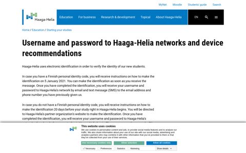 Username and password to Haaga-Helia networks and device ...