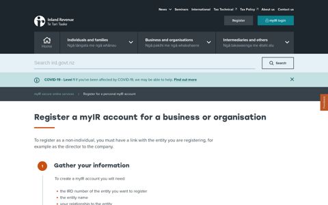 Register a myIR account for a business or organisation - Ird