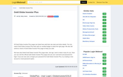 Login Gold Globe Investor Plus or Register New Account