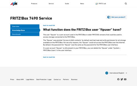 What function does the FRITZ!Box user "ftpuser" have? - AVM