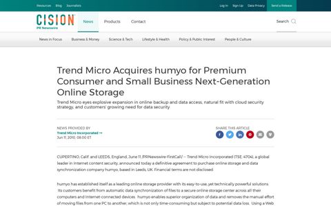 Trend Micro Acquires humyo for Premium Consumer and ...