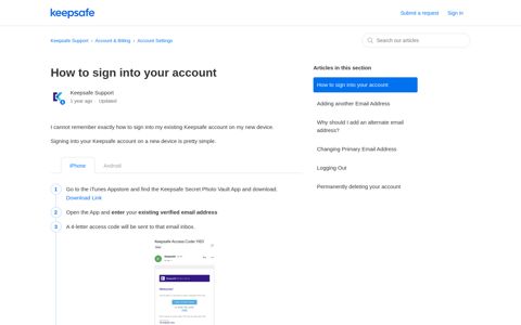 How to sign into your account – Keepsafe Support