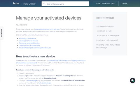 Manage Your Activated Devices - Hulu Help