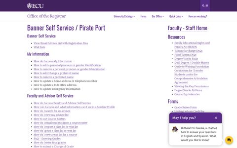 Banner Self Service / Pirate Port | Office of the Registrar | ECU