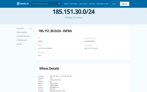 185.151.30.0/24 Netblock Details - Cloud Platform - IPinfo.io