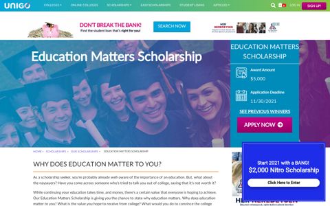 Unigo $5,000 Education Matters Scholarship | Apply Now