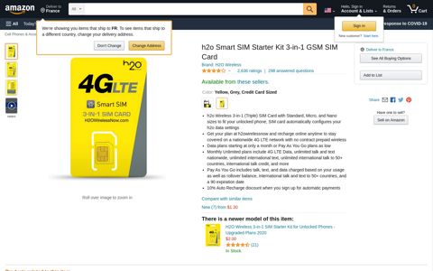 h2o Smart SIM Starter Kit 3-in-1 GSM SIM Card - Amazon.com