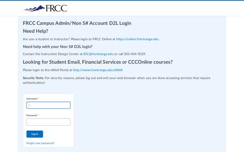 Need help with your Non S# D2L login? - Login to FRCC o1