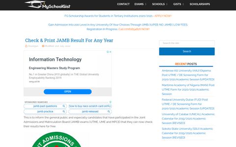 Check & Print JAMB Result For Any Year - MySchoolGist