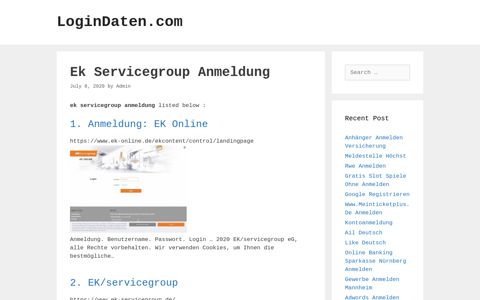 Ek Servicegroup - Anmeldung: Ek Online - LoginDaten.com