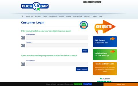 Customer Login Area - Gap Insurance | Click4Gap