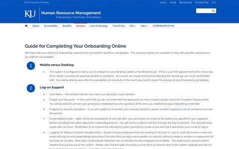 Guide for Completing Your Onboarding Online - KU Human ...