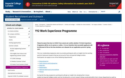 Y12 Work Experience Programme | Be inspired | Imperial ...