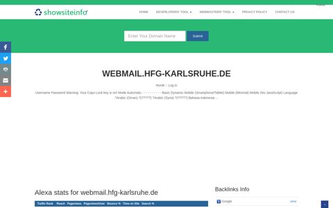 webmail.hfg-karlsruhe.de - Horde :: Log in - Deverlopers' Tool