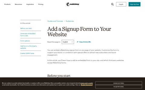 Add a Signup Form to Your Website - Mailchimp