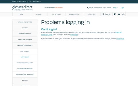 Problems Logging In | Glasses Direct ™ - 2 Pairs From £16 ...