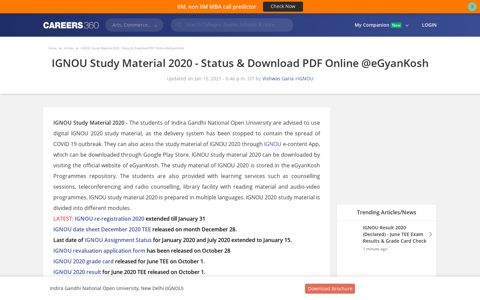 IGNOU Study Material 2020 - Status & Download PDF Online ...