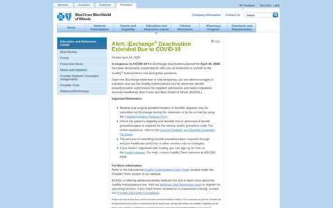 Alert: iExchange Deactivation Extended Due to COVID-19