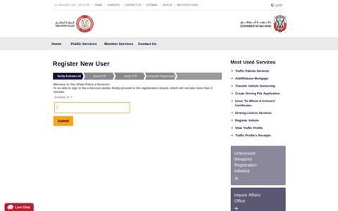 e-Services System - Register New User - Abu Dhabi Police