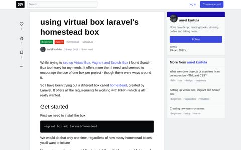 using virtual box laravel's homestead box - DEV