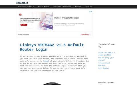 Linksys WRT54G2 v1.5 - Default login IP, default username ...
