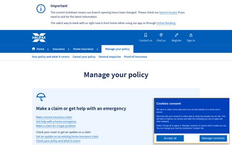 Manage Your Policy | Home Insurance | Halifax