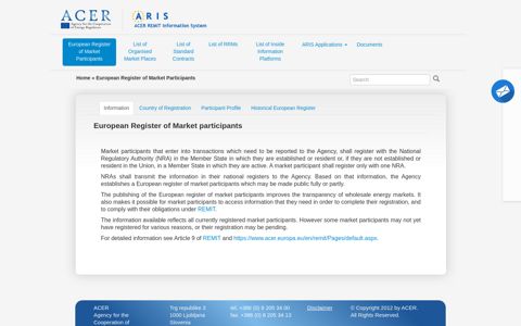 European Register of Market Participants - REMIT PORTAL