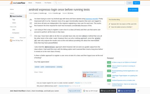 android espresso login once before running tests - Stack ...