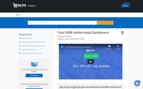 Your EKM online shop Dashboard : EKM