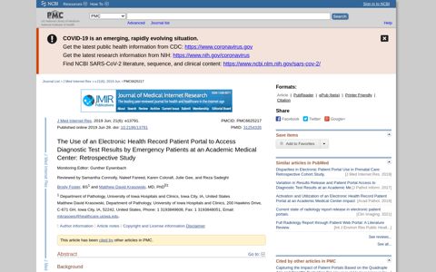 The Use of an Electronic Health Record Patient Portal to Access