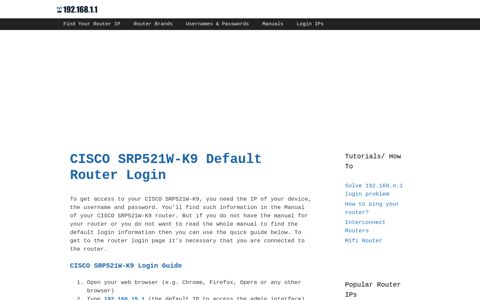 CISCO SRP521W-K9 - Default login IP, default username ...