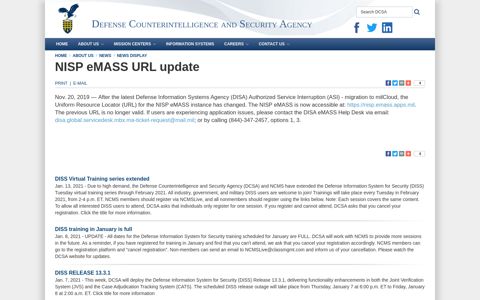 NISP eMASS URL update > Defense Counterintelligence and ...