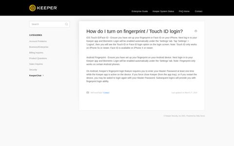 How do I turn on fingerprint / Touch ID login? - Keeper ...