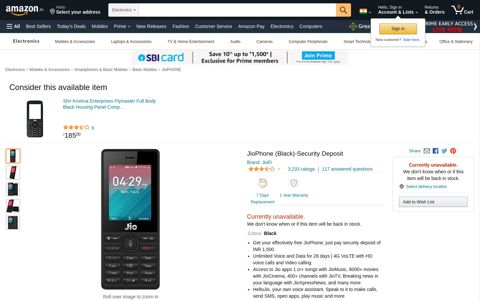 JioPhone (Black)-Security Deposit: Amazon.in: Electronics