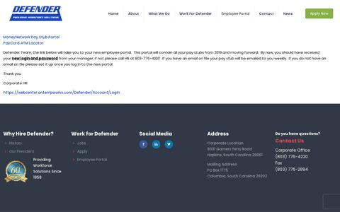Employee Portal - Defender Services