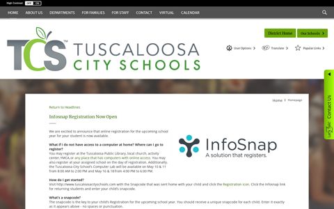 Infosnap Registration Now Open - Tuscaloosa City Schools