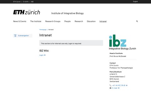 Intranet – Institute of Integrative Biology | ETH Zurich