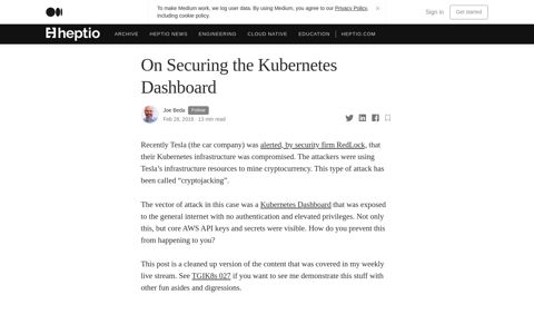 On Securing the Kubernetes Dashboard | by Joe Beda | Heptio