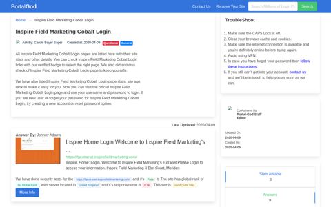 Inspire Field Marketing Cobalt Login Page - portal-god.com
