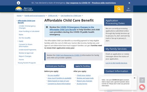 Affordable Child Care Benefit - Province of British Columbia
