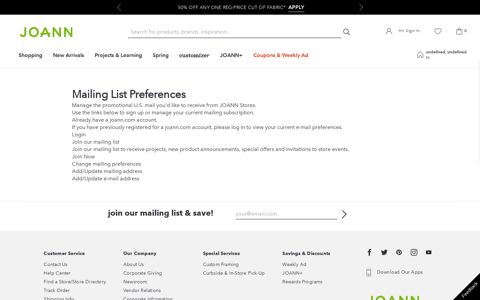Mailing List Preferences - Joann Fabrics
