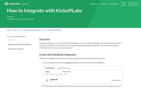 KickoffLabs Integration – Klaviyo - Help Center