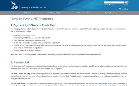 Housing and Residence Life - Financial - How to Pay - UNF