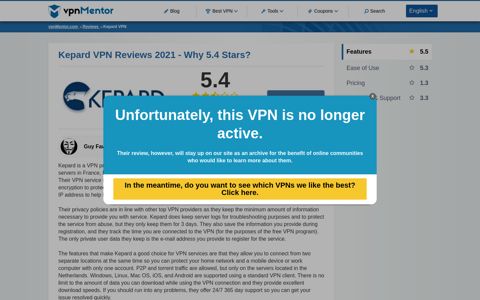 Kepard VPN Reviews 2020 - Why 5.4 Stars? - vpnMentor
