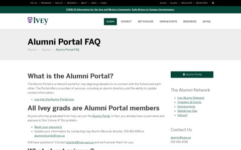 Alumni Portal FAQ | Ivey Alumni - Ivey Business School