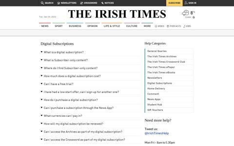 Digital Subscriptions Help and Information | The Irish Times