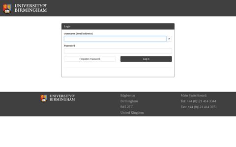 IPP login screen - University of Birmingham Applications