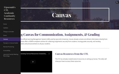 Lipscomb's CTL Academic Continuity Resources - Canvas